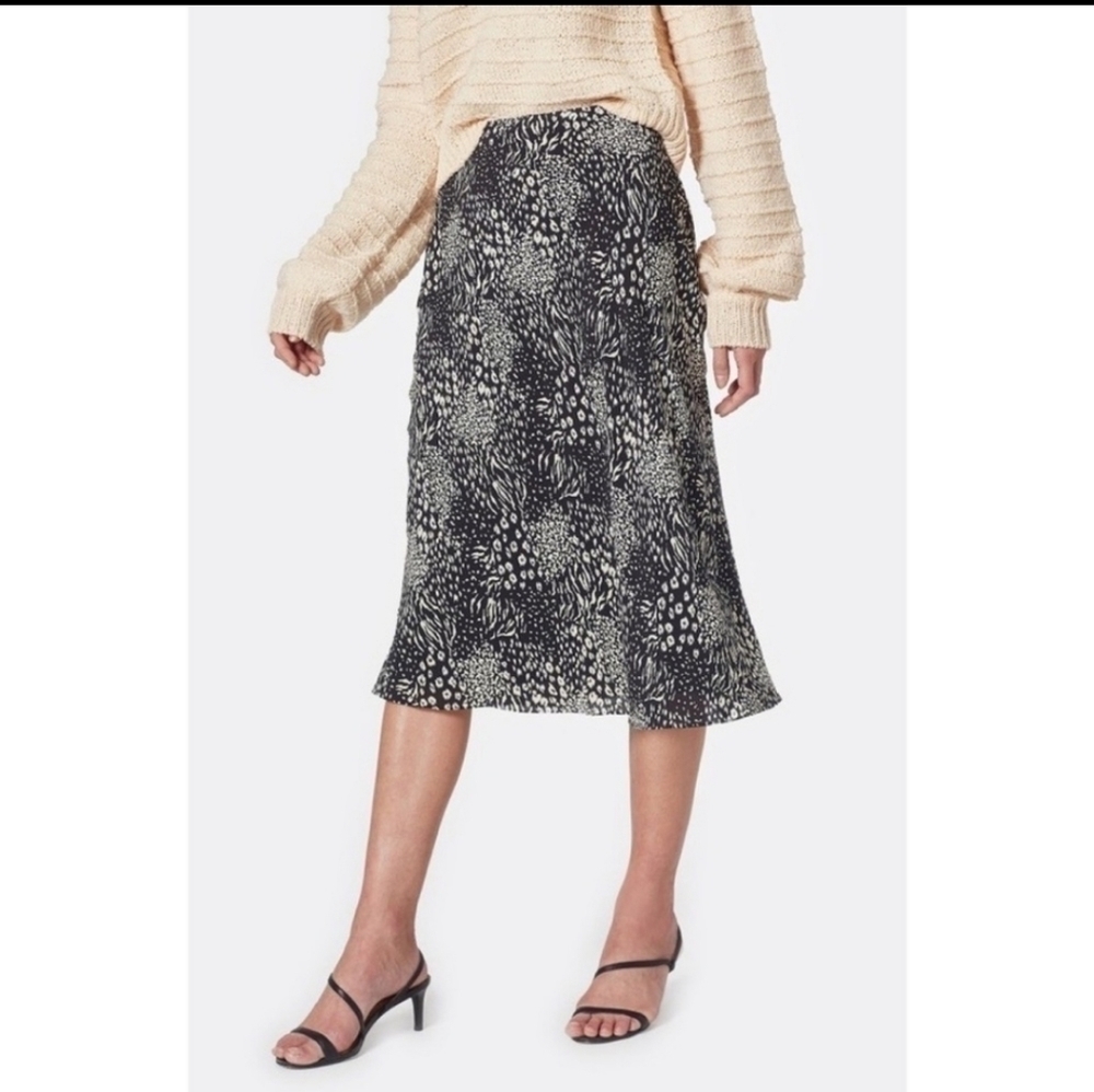 Joie Black Animal Print High Rise Waist Midi A-Line SkirT US 2